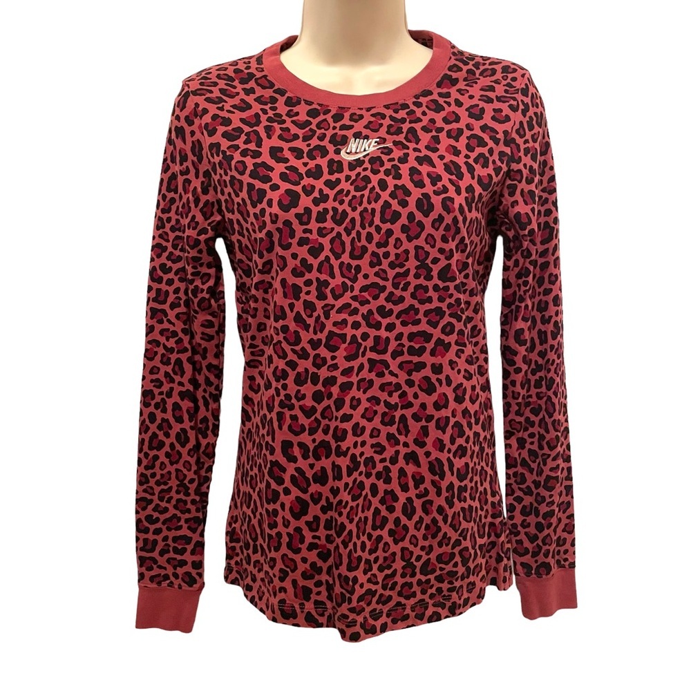 Nike Women's Long Sleeve T-shirt Cheetah Animal Print Pink XS 100% Cotton